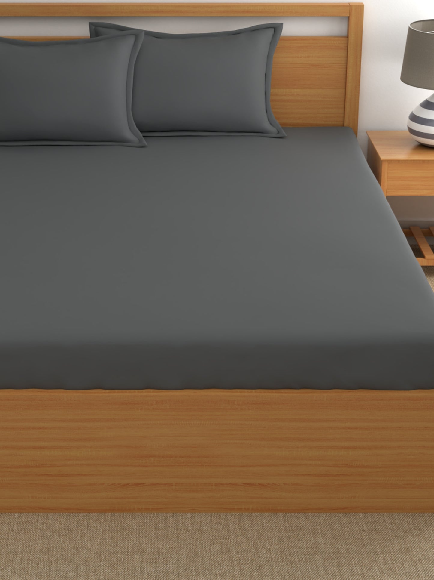 Dreamscape 100% Cotton Solid Bedsheet Set | 400 TC | Dark Grey