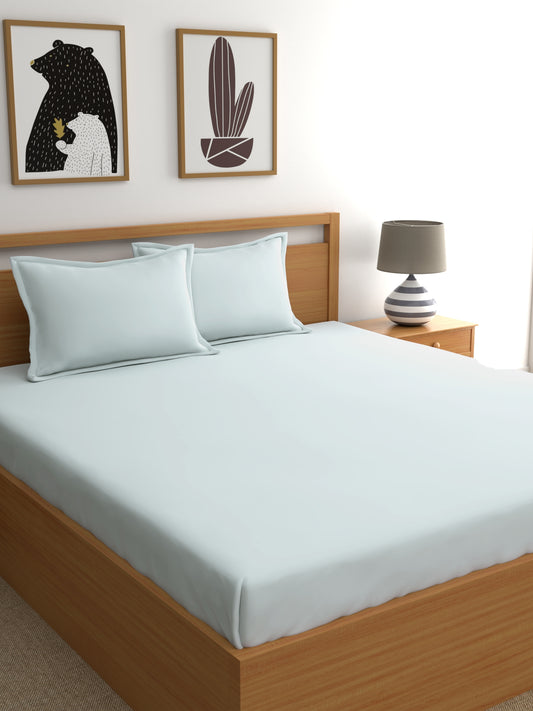Dreamscape 100% Cotton Solid Bedsheet Set | 400 TC | Light Blue