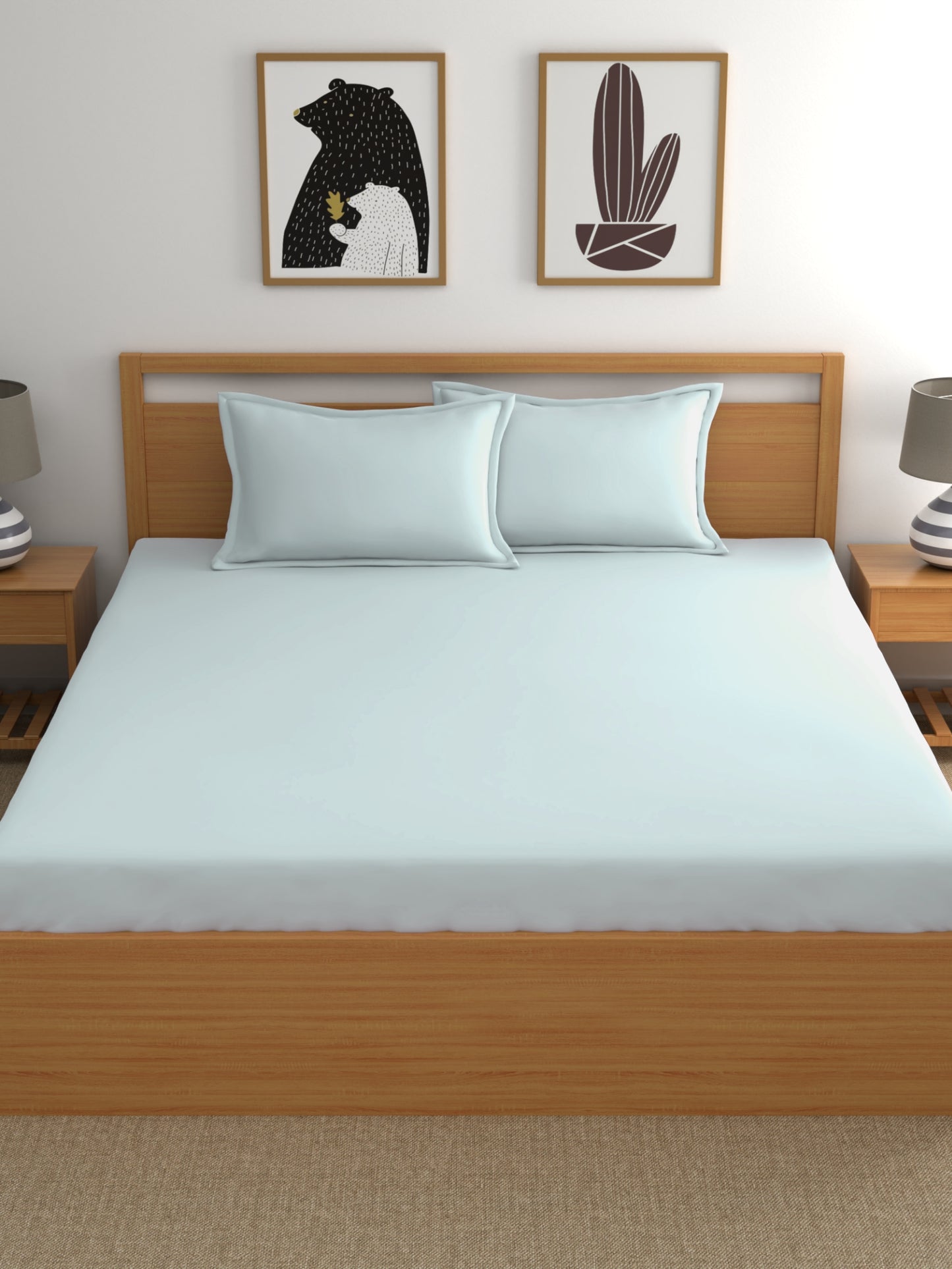 Dreamscape 100% Cotton Solid Bedsheet Set | 400 TC | Light Blue
