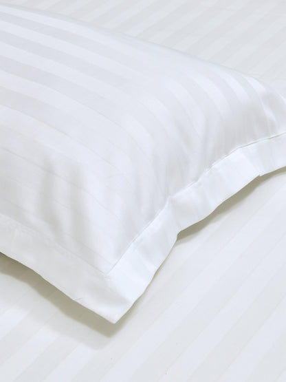 Dreamscape 100% Cotton Satin Stripe Bedsheet Set | 400 TC | White