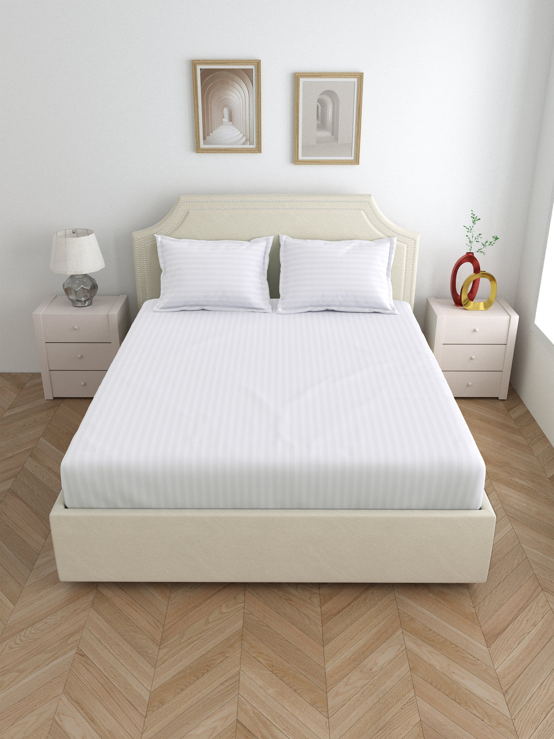 Dreamscape 100% Cotton 400TC Stripe Bedsheet, Premium