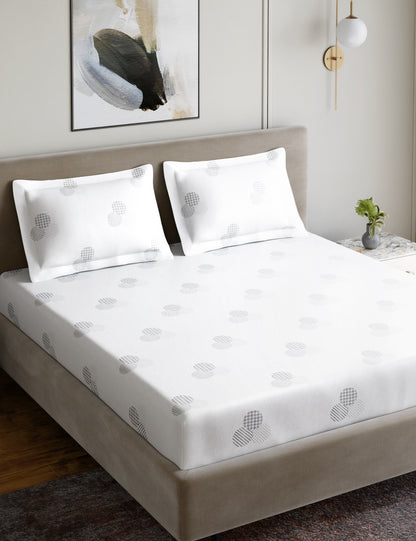 Home Ecstasy 100% Cotton 500 TC Jacquard Bedsheet Set - Snow White