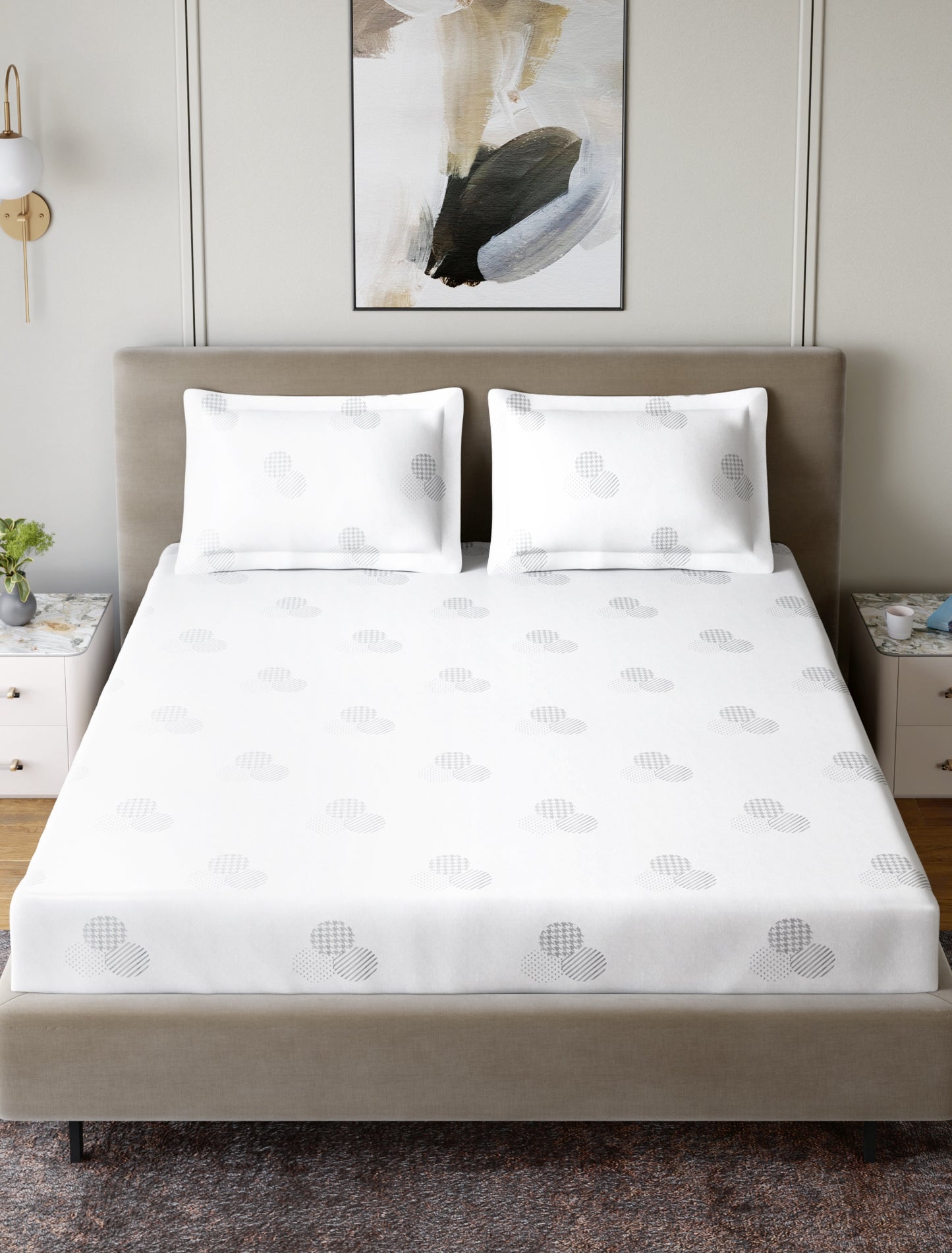 Home Ecstasy 100% Cotton 500 TC Jacquard Bedsheet Set - Snow White