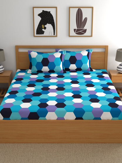 Home Ecstasy 100% Cotton Geometric Bedsheet Set | 140 TC | Blue