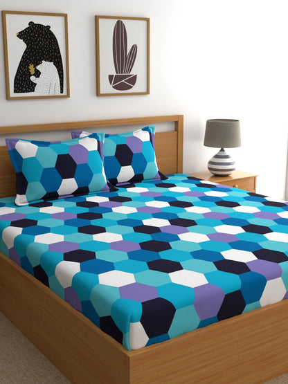Home Ecstasy 100% Cotton Geometric Bedsheet Set | 140 TC | Blue