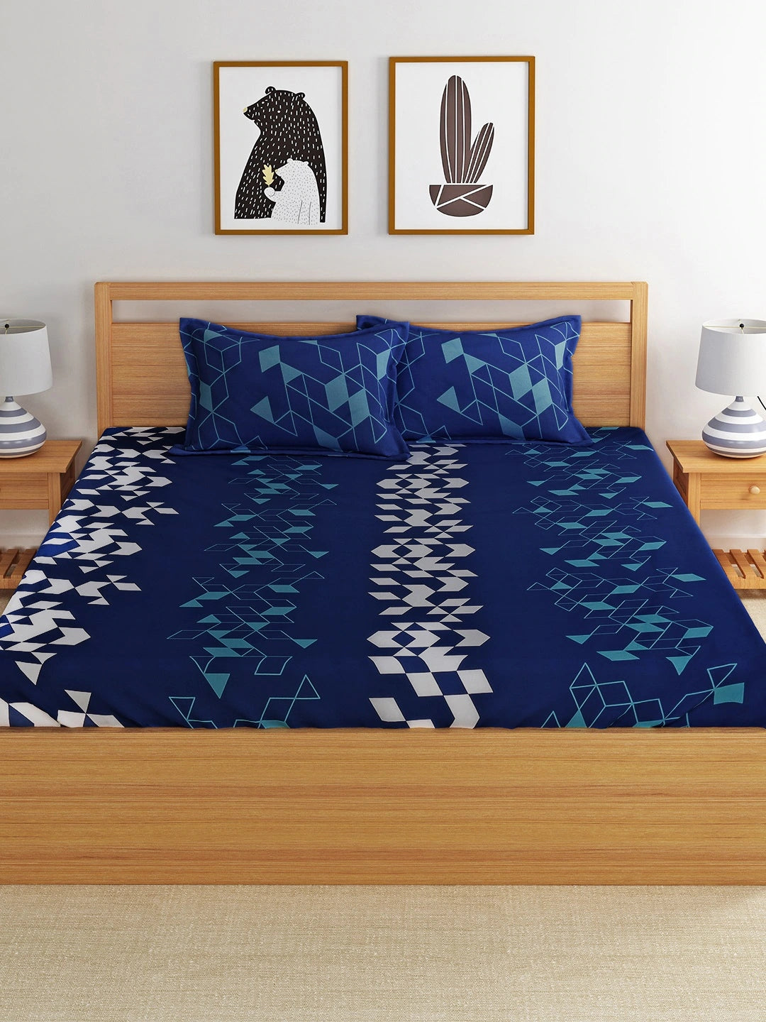 Dreamscape 100% Cotton Geometric Bedsheet Set | 140 TC | Blue