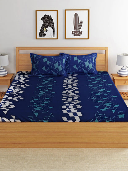 Dreamscape 100% Cotton Geometric Bedsheet Set | 140 TC | Blue