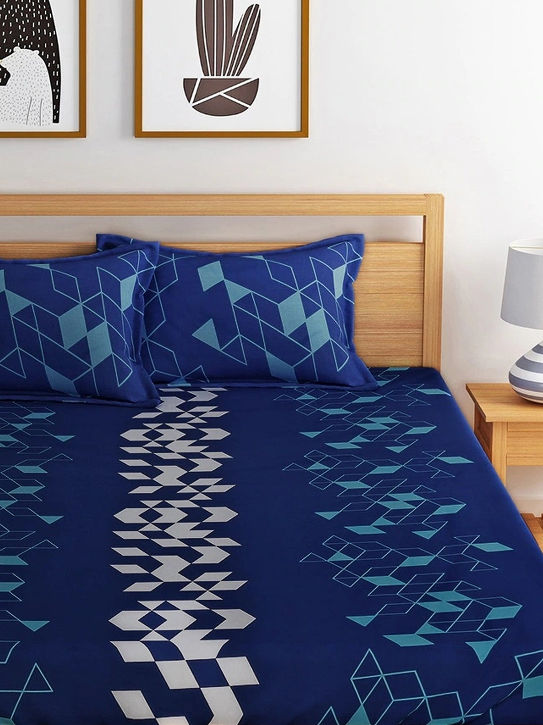 Dreamscape 100% Cotton Geometric Bedsheet Set | 140 TC | Blue