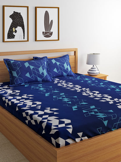 Dreamscape 100% Cotton Geometric Bedsheet Set | 140 TC | Blue