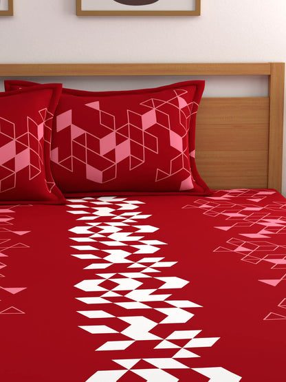 Dreamscape 100% Cotton Geometric Bedsheet Set | 140 TC | Red