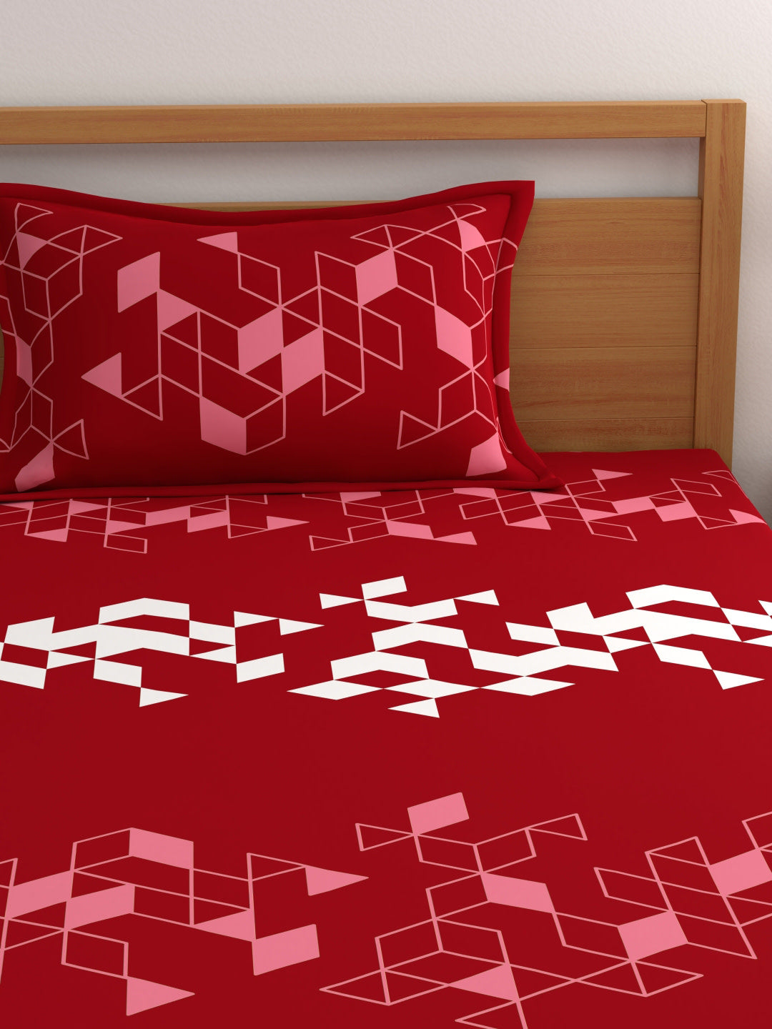 Dreamscape 100% Cotton Geometric Bedsheet Set | 140 TC | Red