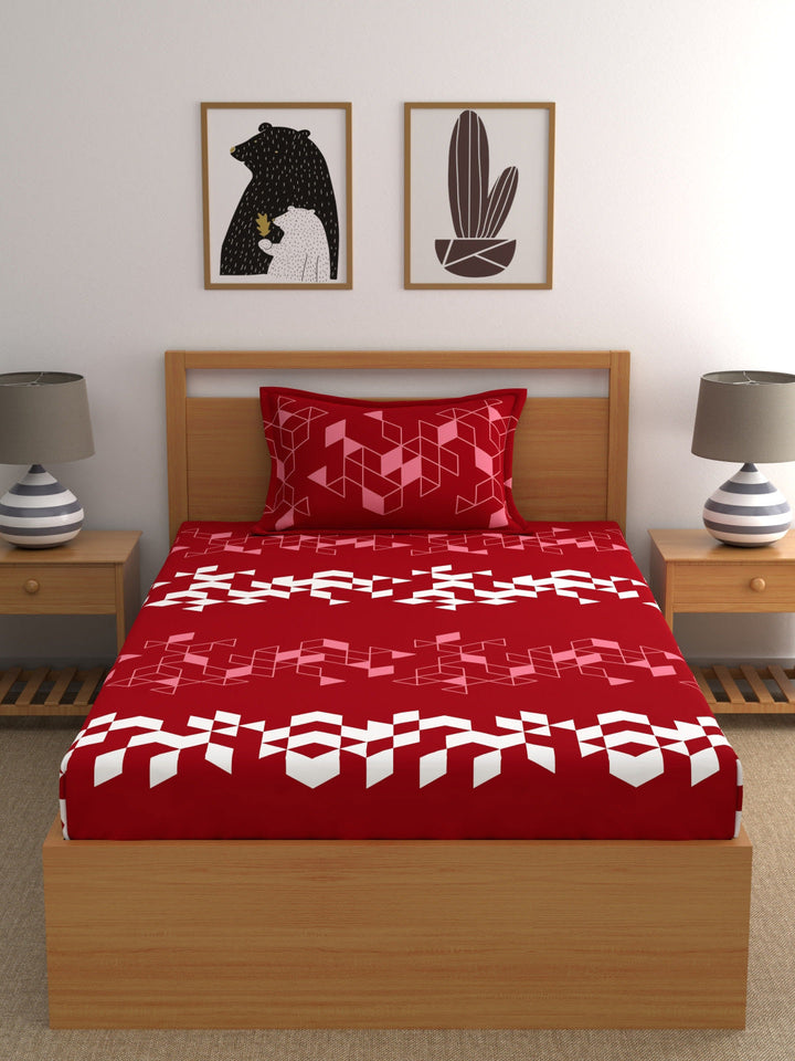 Dreamscape 100% Cotton Geometric Bedsheet Set