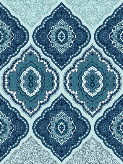 Dreamscape 100% Cotton 140 TC Ethnic Bedsheet Set - Colour: Blue