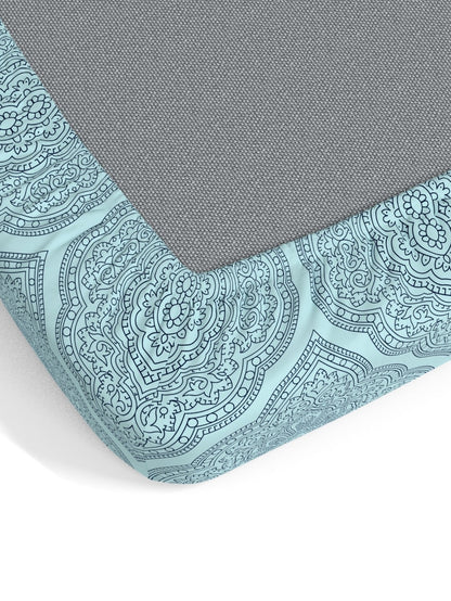 Dreamscape 100% Cotton 140 TC Ethnic Bedsheet Set - Colour: Blue