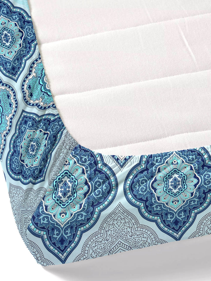 Dreamscape 100% Cotton Ethnic Bedsheet Set | 140 TC | Blue