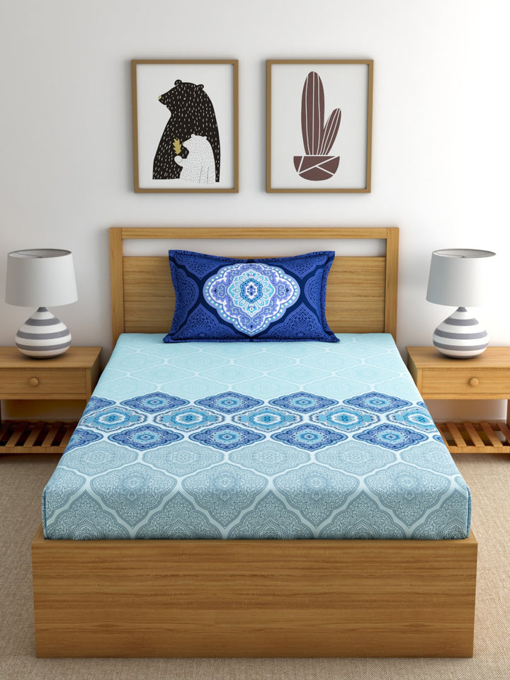 Dreamscape 100% Cotton Ethnic Bedsheet Set | 140 TC | Blue
