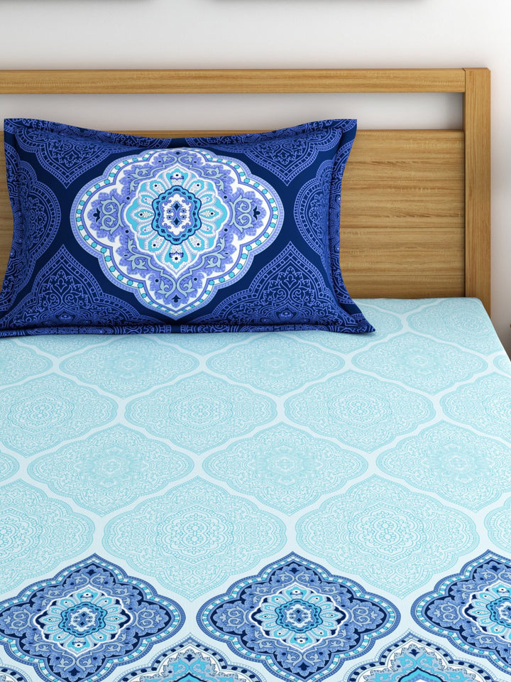 Dreamscape 100% Cotton Ethnic Bedsheet Set | 140 TC | Blue