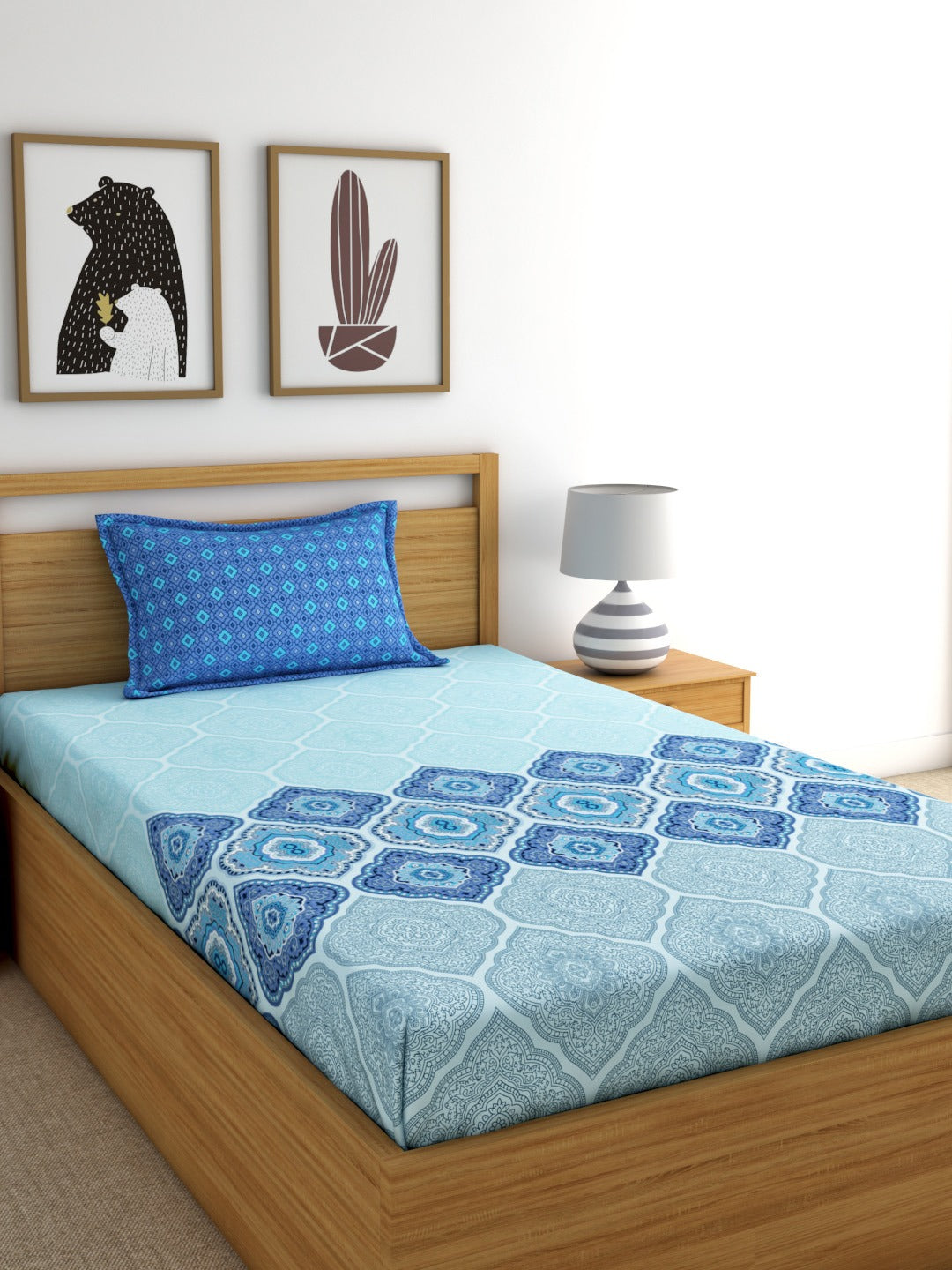 Dreamscape 100% Cotton Ethnic Bedsheet Set | 140 TC | Blue