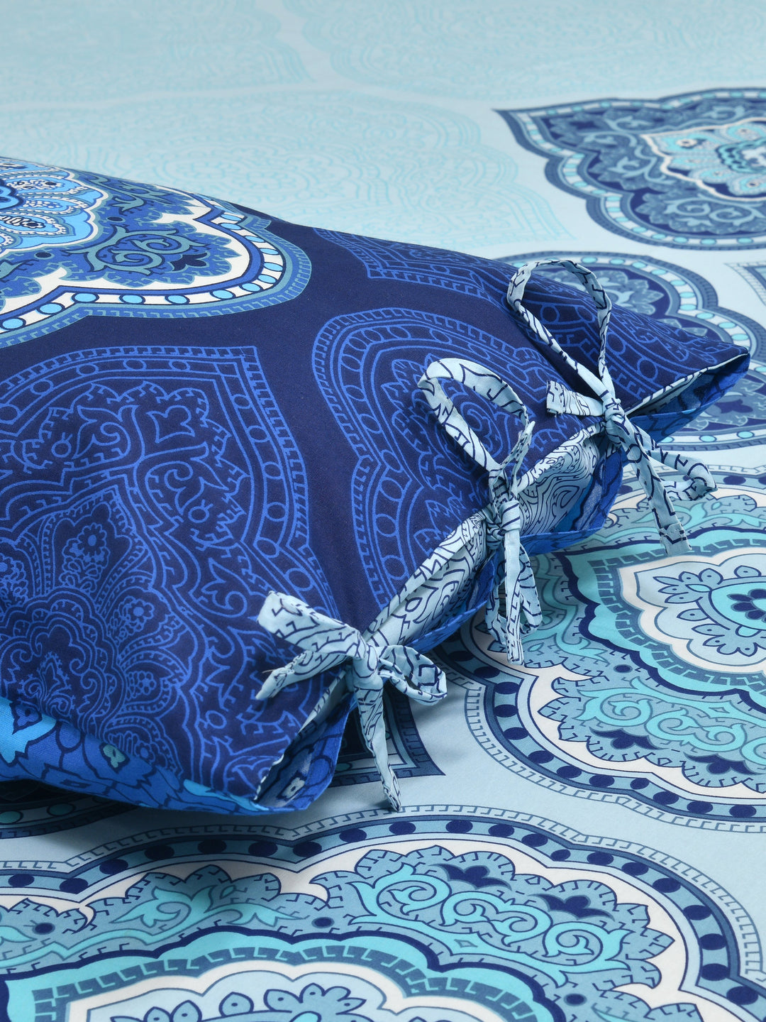 Dreamscape 100% Cotton Ethnic Bedsheet Set | 140 TC | Blue