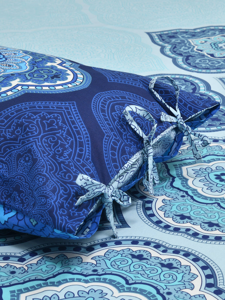 Dreamscape 100% Cotton Ethnic Bedsheet Set | 140 TC | Blue