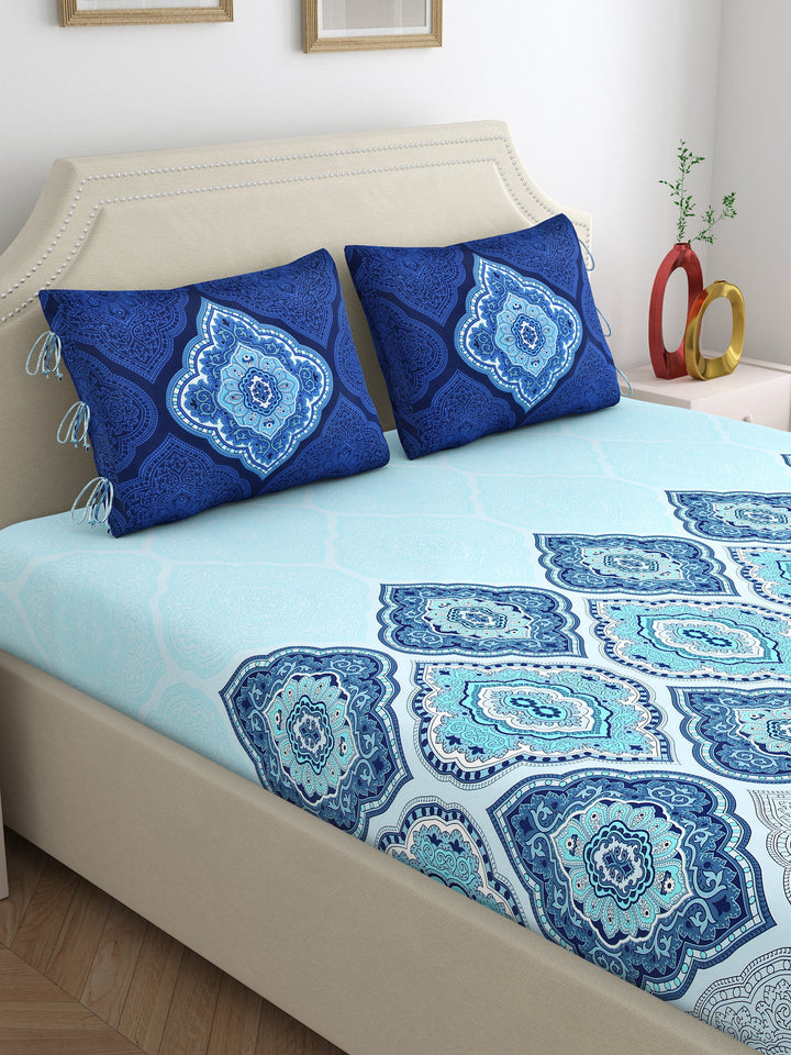 Dreamscape 100% Cotton Ethnic Bedsheet Set | 140 TC | Blue