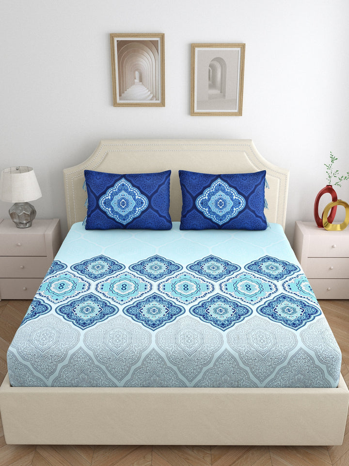 Dreamscape 100% Cotton Ethnic Bedsheet Set | 140 TC | Blue