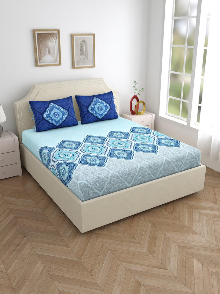 Dreamscape 100% Cotton Ethnic Bedsheet Set | 140 TC | Blue
