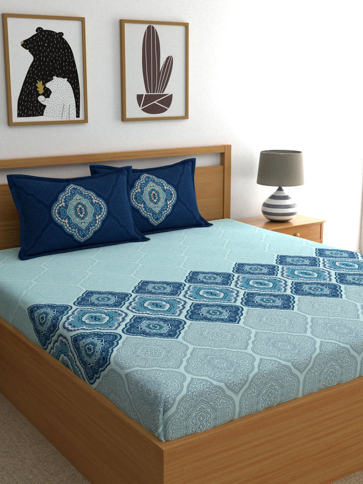 Dreamscape 100% Cotton Ethnic Bedsheet Set | 140 TC | Blue