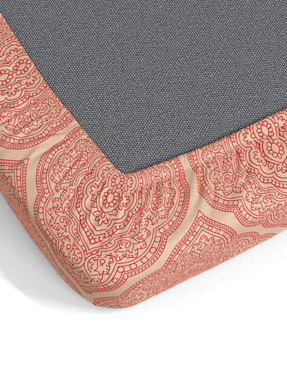 Dreamscape 100% Cotton 140 TC Ethnic Bedsheet Set - Colour: Red