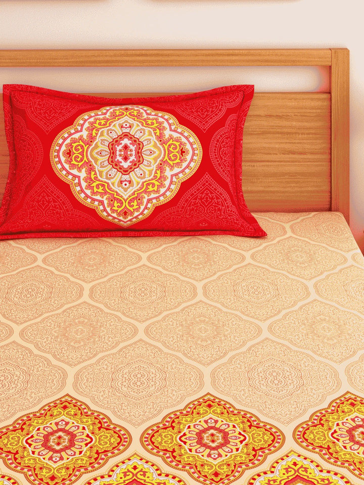 Dreamscape 100% Cotton Ethnic Bedsheet Set | 140 TC | Orange