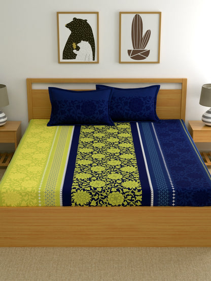 Dreamscape 100% Cotton Floral Lime Green Double Bedsheet | 140 TC | Lime Green