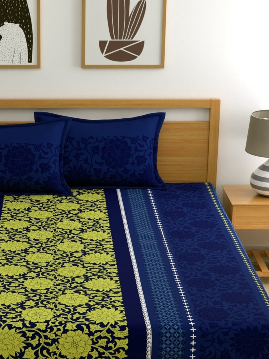 Dreamscape 100% Cotton Floral Lime Green Double Bedsheet | 140 TC | Lime Green