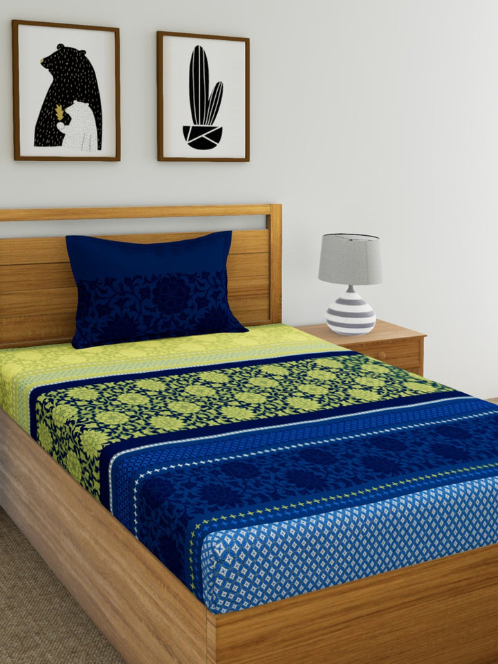 Dreamscape 100% Cotton Floral Lime Green Double Bedsheet