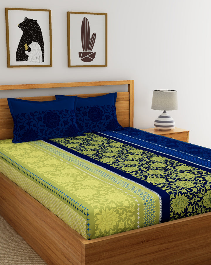Dreamscape 100% Cotton Floral Lime Green Double Bedsheet