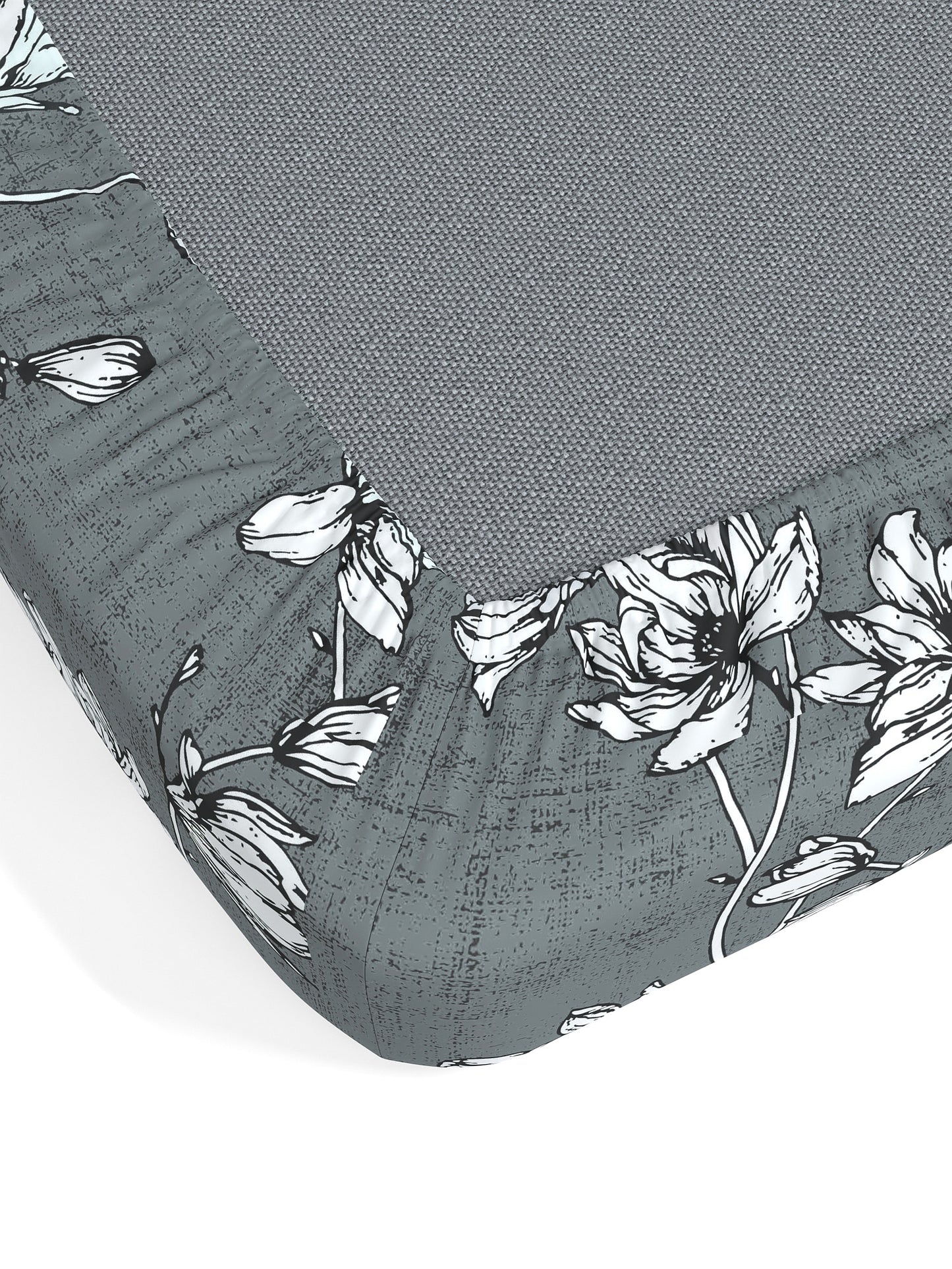 Dreamscape 100% Cotton Floral Bedsheet Set | 140 TC | Grey