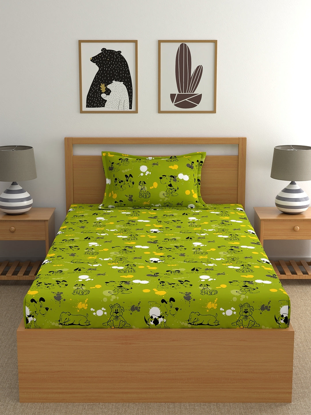 Dreamscape 100% Cotton Children Bedsheet Set | 140 TC | Green
