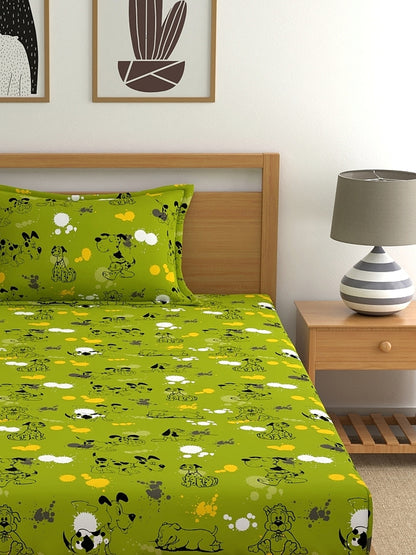 Dreamscape 100% Cotton Children Bedsheet Set | 140 TC | Green