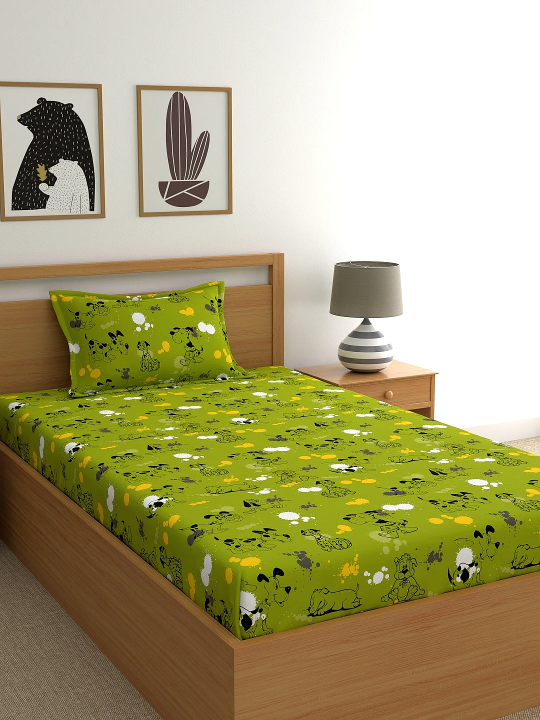 Dreamscape 100% Cotton Children Bedsheet Set | 140 TC | Green