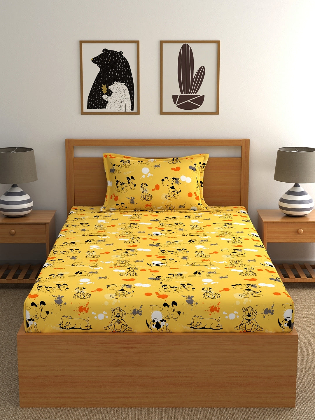 Dreamscape 100% Cotton Children Bedsheet Set | 140 TC | Yellow