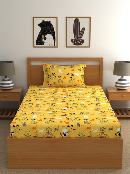 Dreamscape 100% Cotton Children Bedsheet Set | 140 TC | Yellow