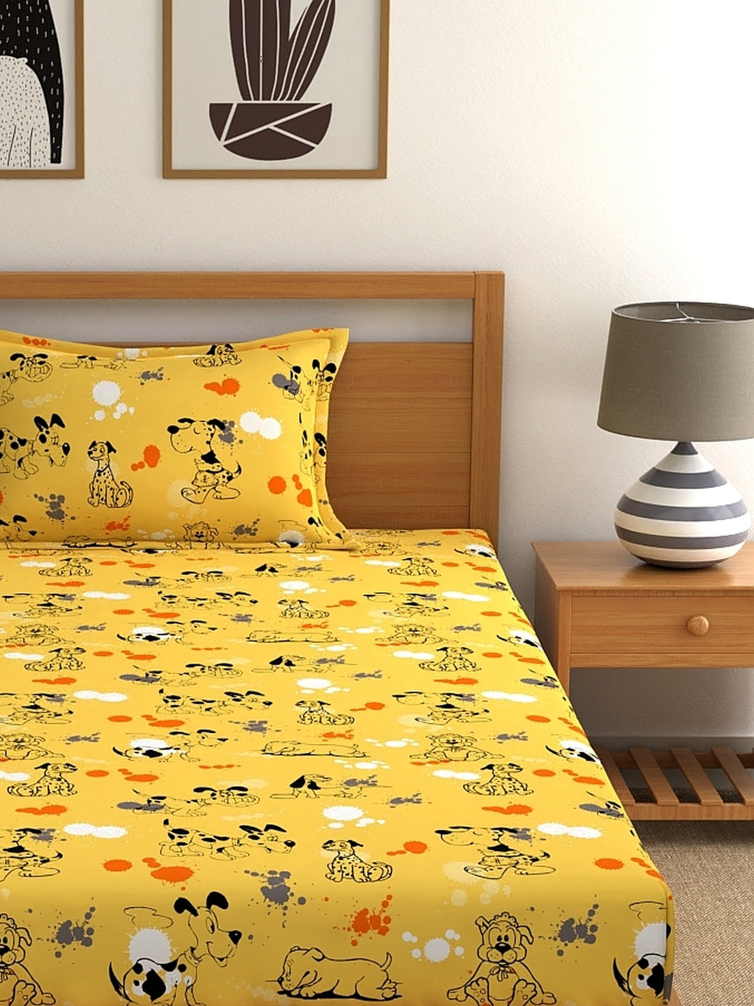 Dreamscape 100% Cotton Children Bedsheet Set | 140 TC | Yellow