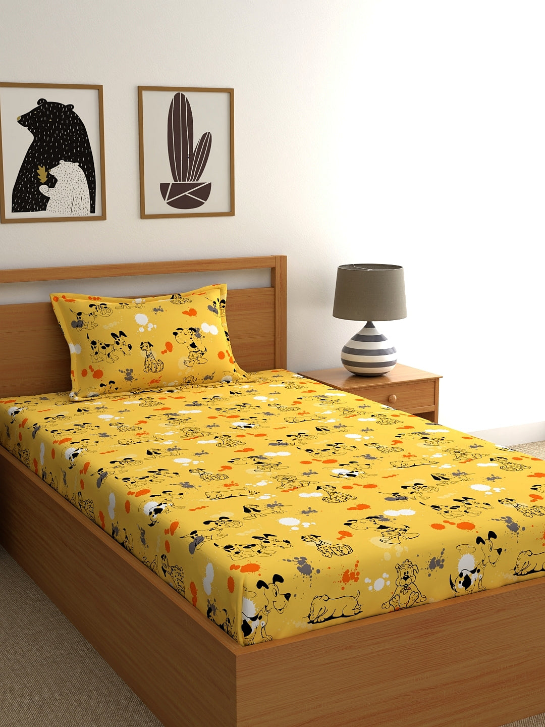 Dreamscape 100% Cotton Children Bedsheet Set | 140 TC | Yellow
