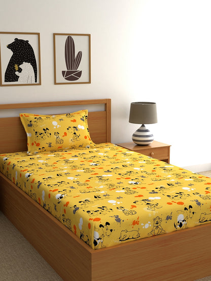 Dreamscape 100% Cotton Children Bedsheet Set | 140 TC | Yellow