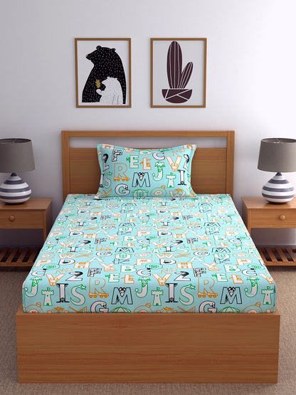 Dreamscape 100% Cotton Abstract Bedsheet Set | 140 TC | Blue