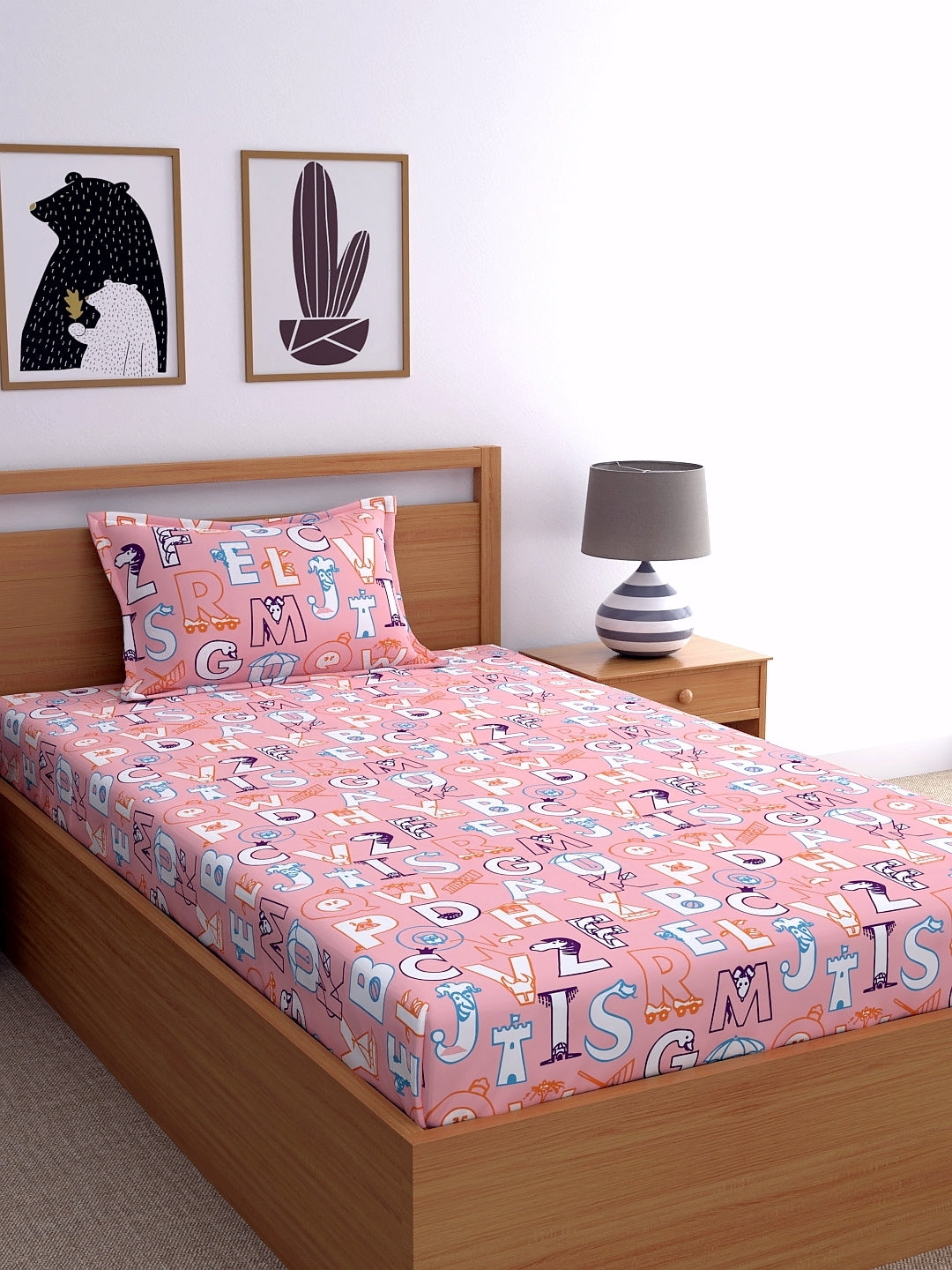 Dreamscape 100% Cotton Abstract Bedsheet Set | 140 TC | Light Pink