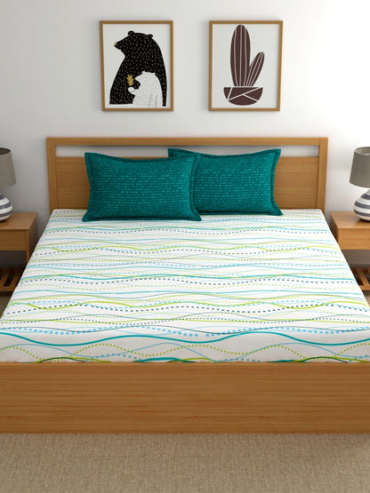 Dreamscape 100% Cotton Abstract Bedsheet Set | 140 TC | Teal Green