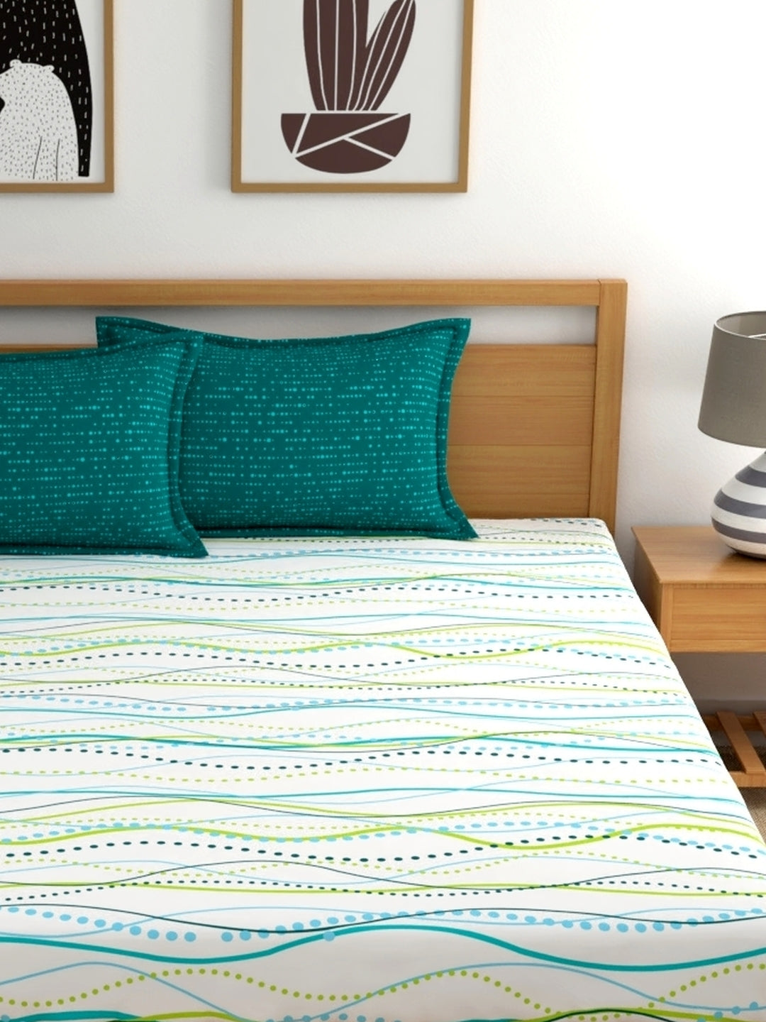 Dreamscape 100% Cotton Abstract Bedsheet Set | 140 TC | Teal Green