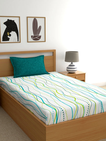 Dreamscape 100% Cotton Abstract Bedsheet Set | 140 TC | Teal Green