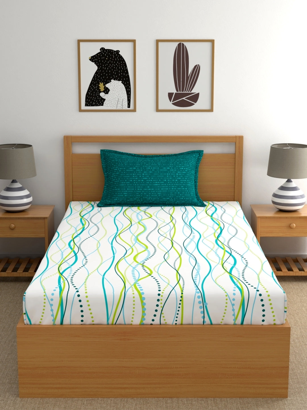 Dreamscape 100% Cotton Abstract Bedsheet Set | 140 TC | Teal Green