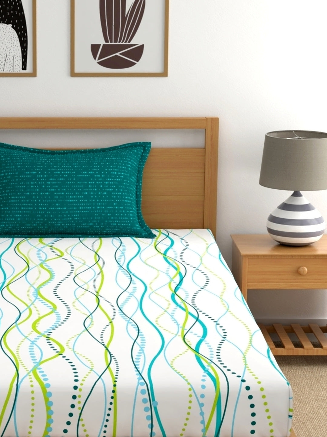 Dreamscape 100% Cotton Abstract Bedsheet Set | 140 TC | Teal Green